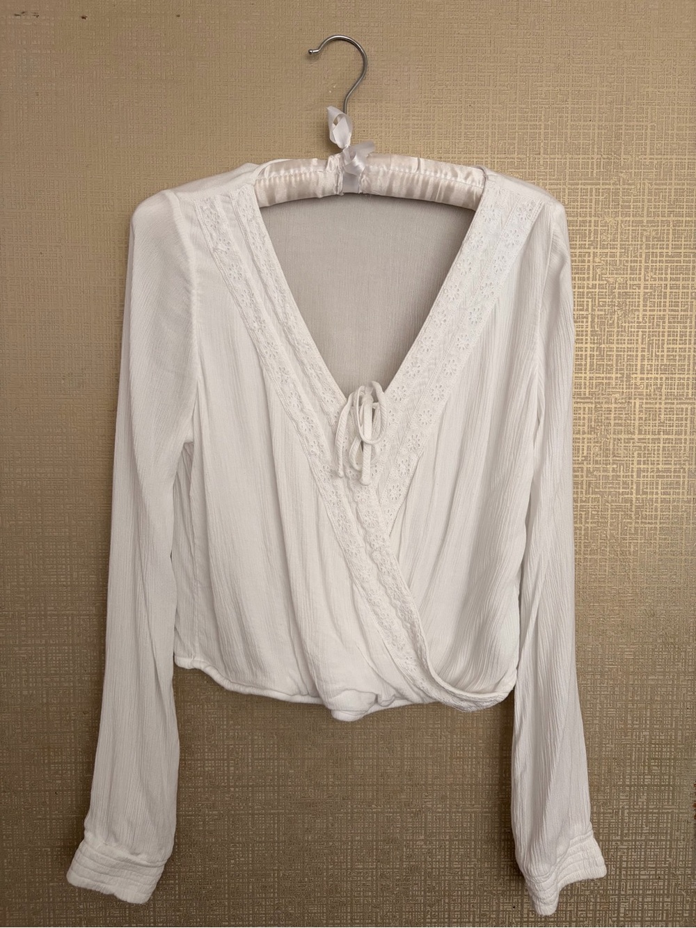 Hollister White Lace-Trim Wrap Blouse